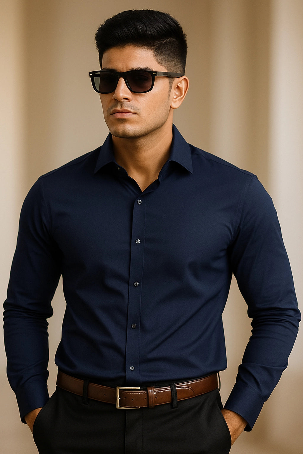 Navy Blue Regular Fit Shirt for Men