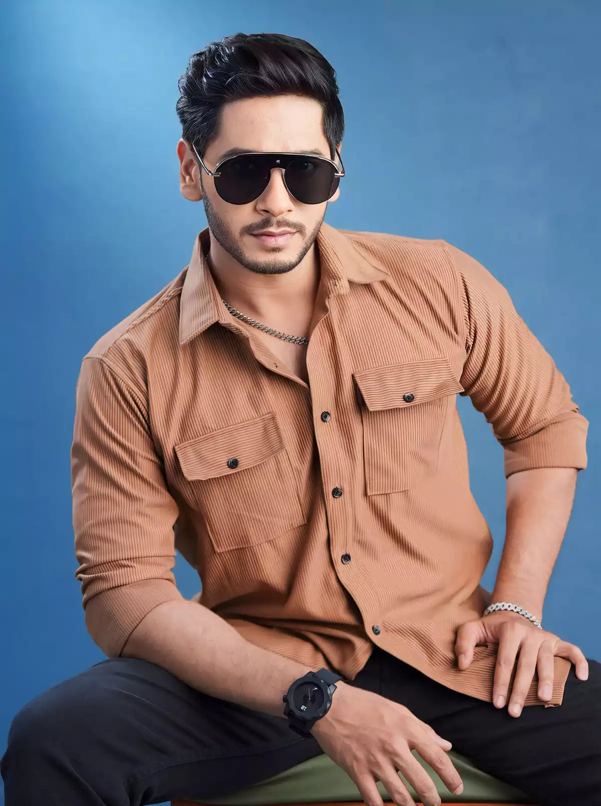 Brown Double Pocket Designer Shirt