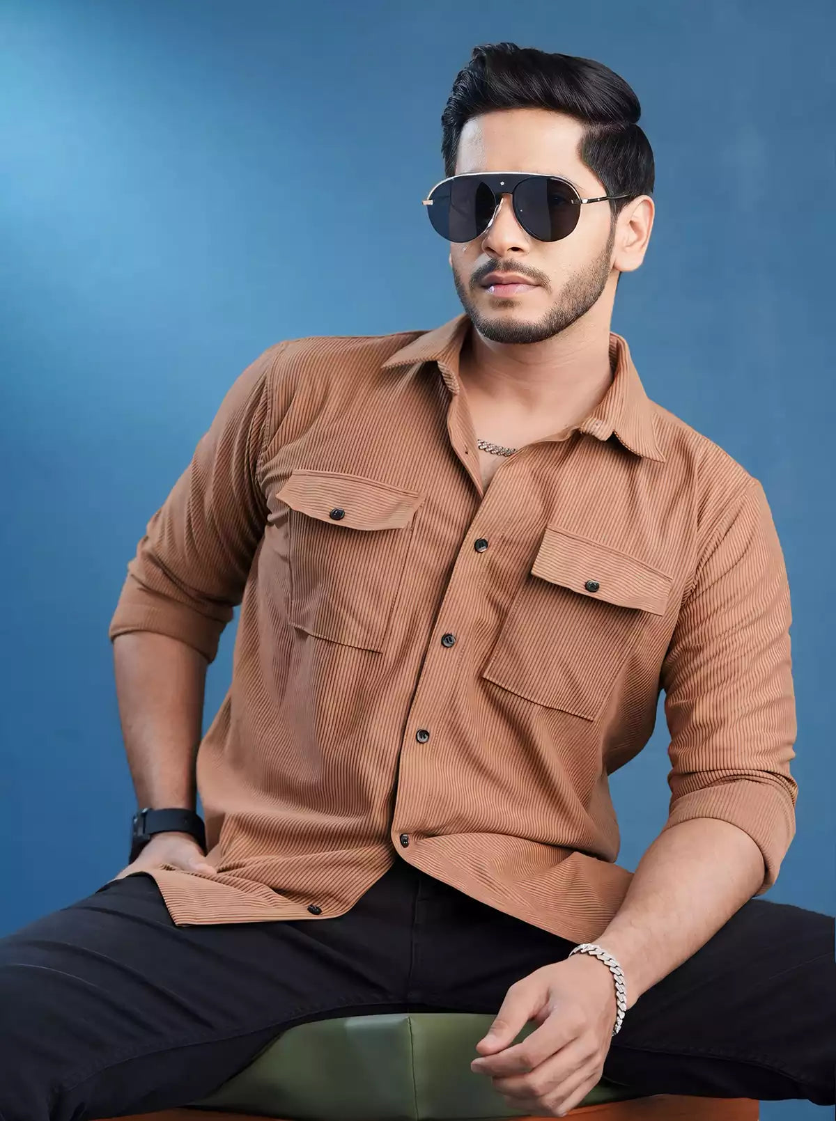 Brown Double Pocket Designer Shirt