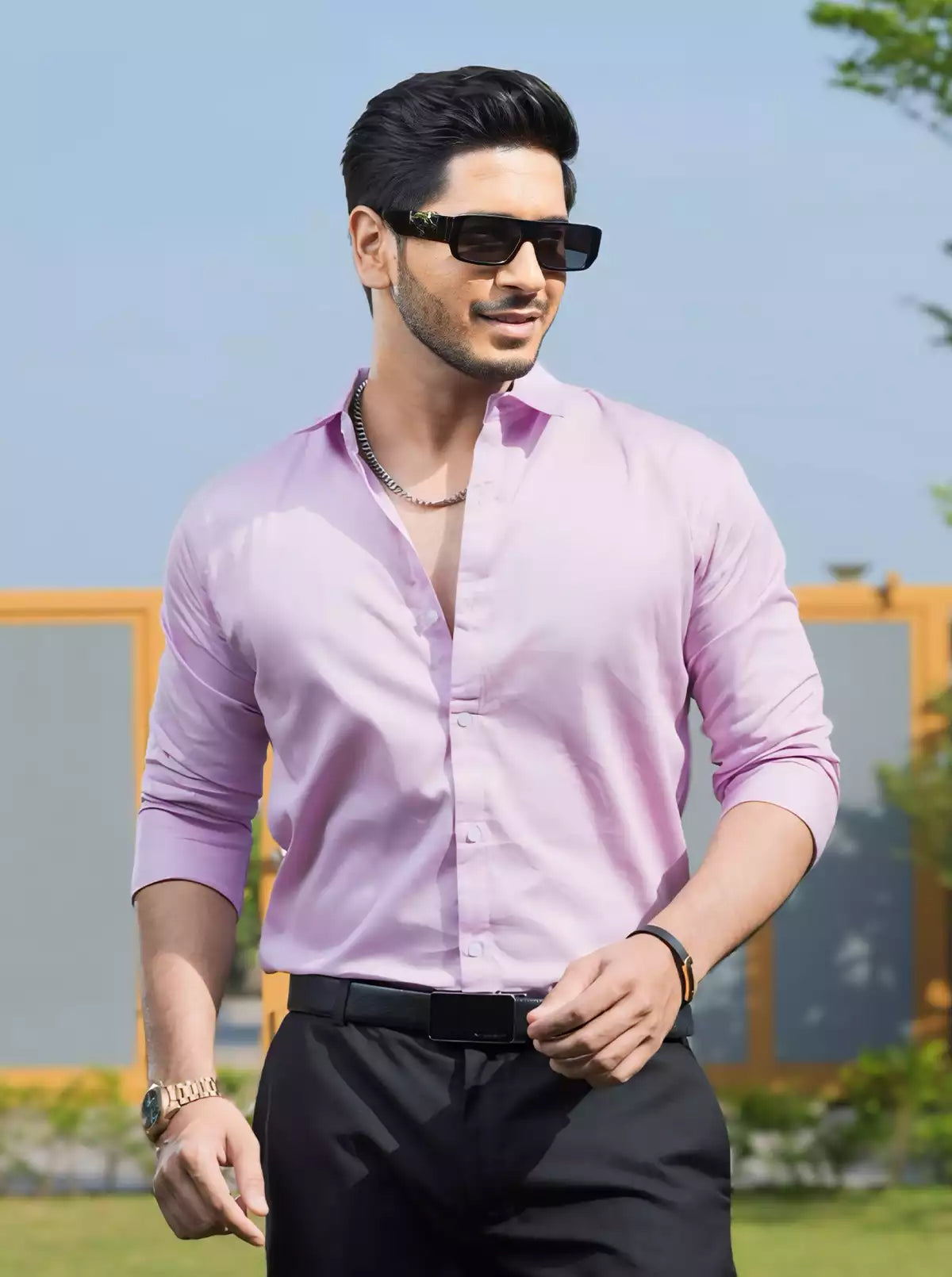 Light Pink Printed Designer Shirt