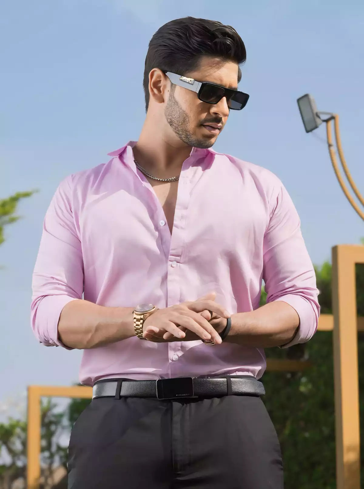 Light Pink Printed Designer Shirt