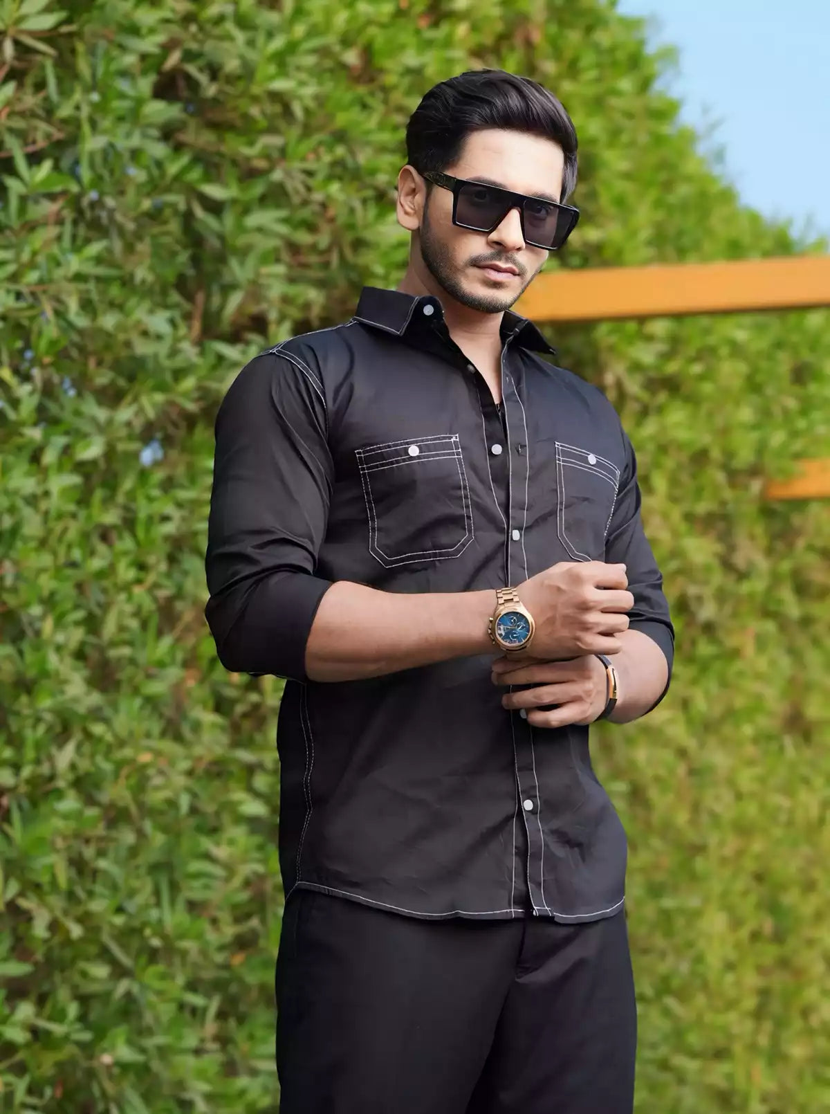 White Border Double Pocket Designer Shirt