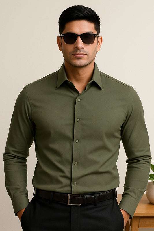 Olive Green Slim Fit Shirt