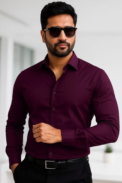 Maroon Slim Fit Cotton Shirt