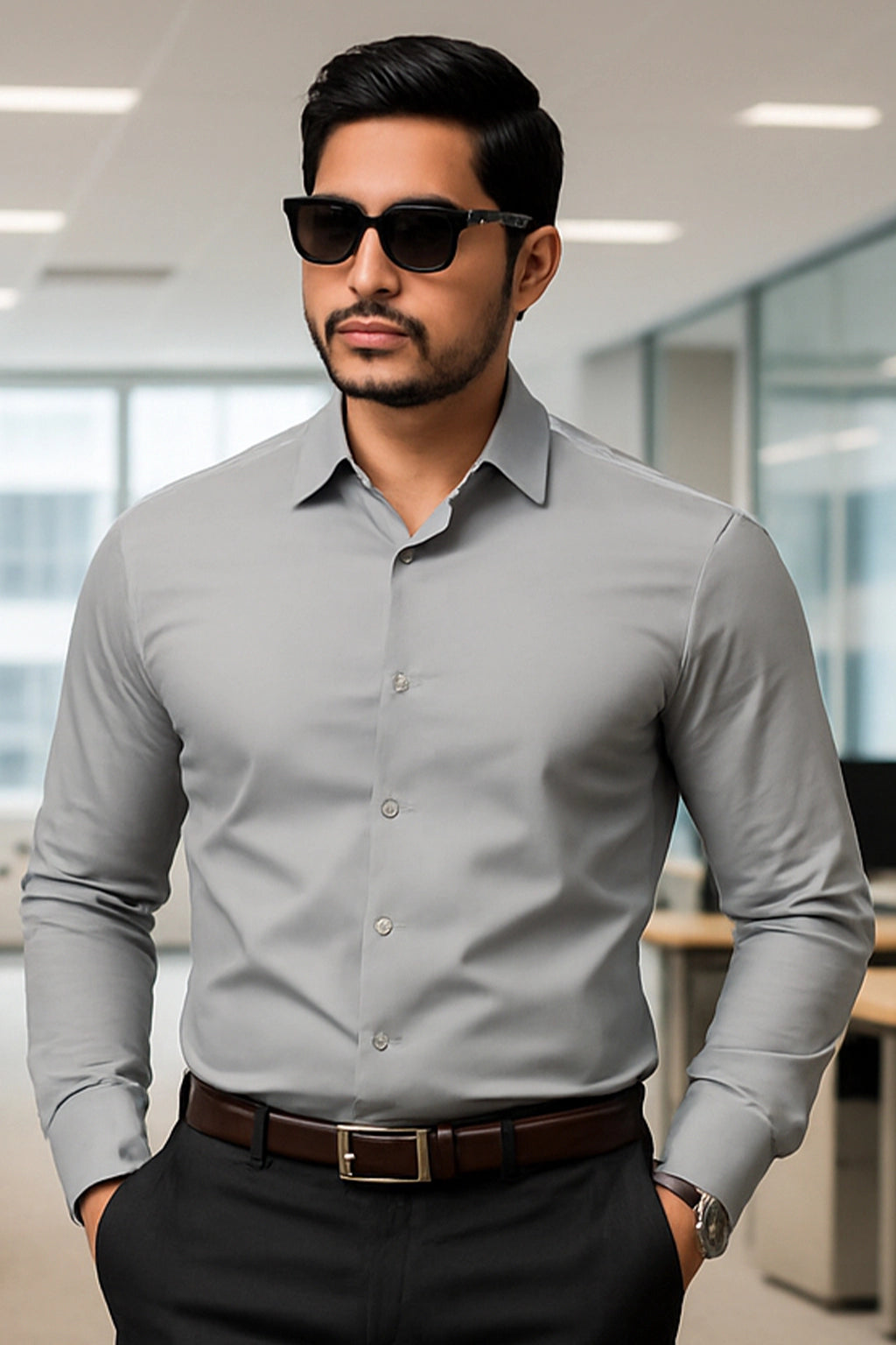 Dark Grey Slim Fit Cotton Shirt