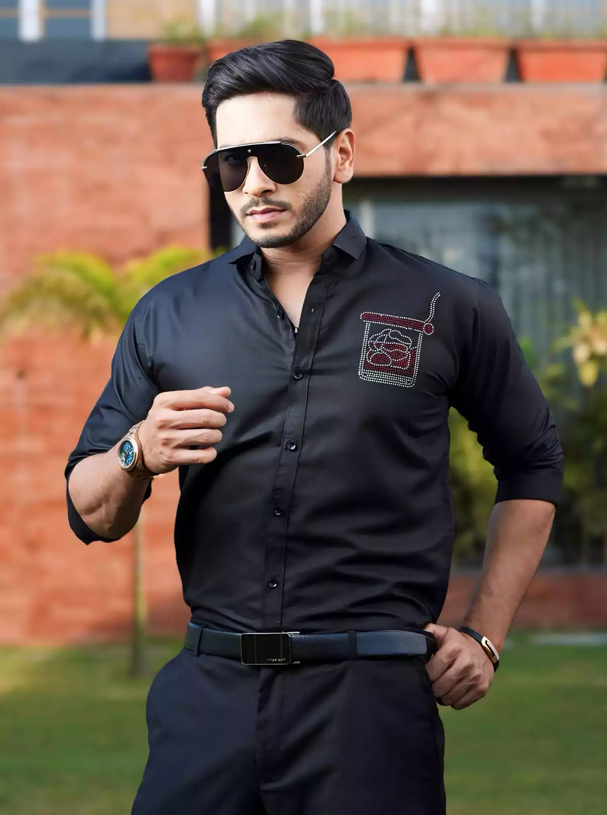 Black Dotted Designer Shirt
