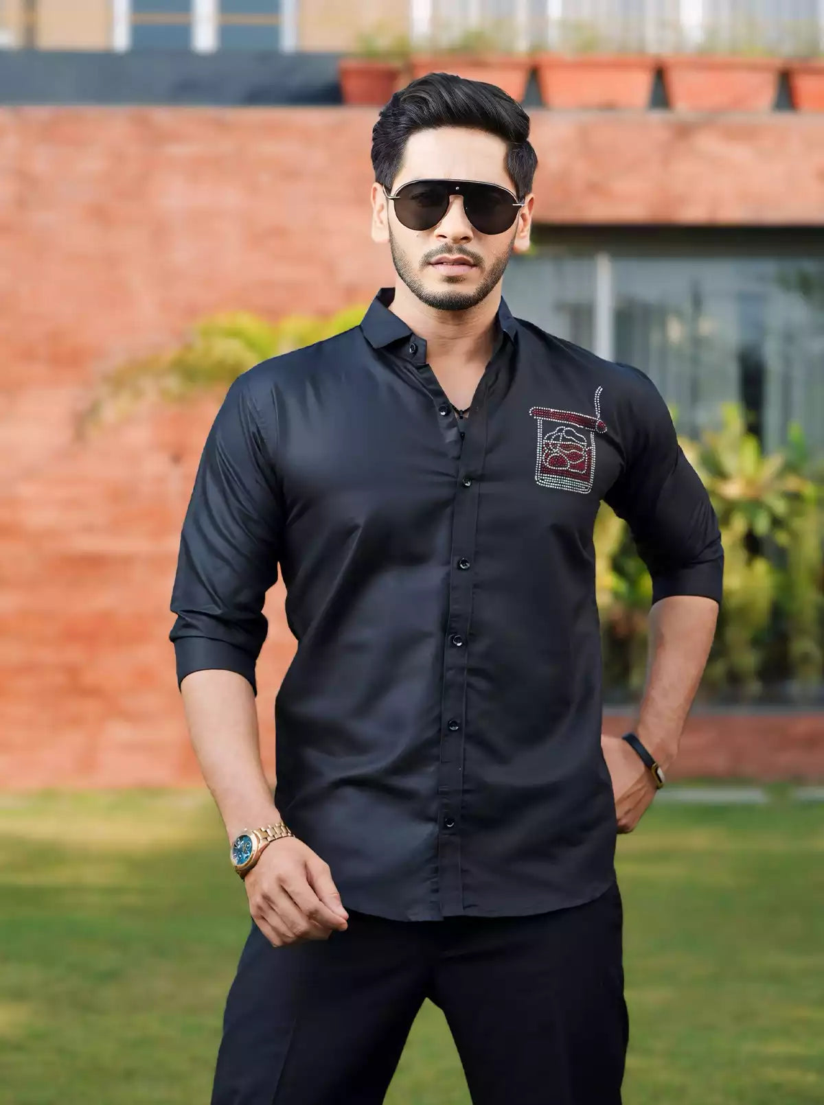Black Dotted Designer Shirt