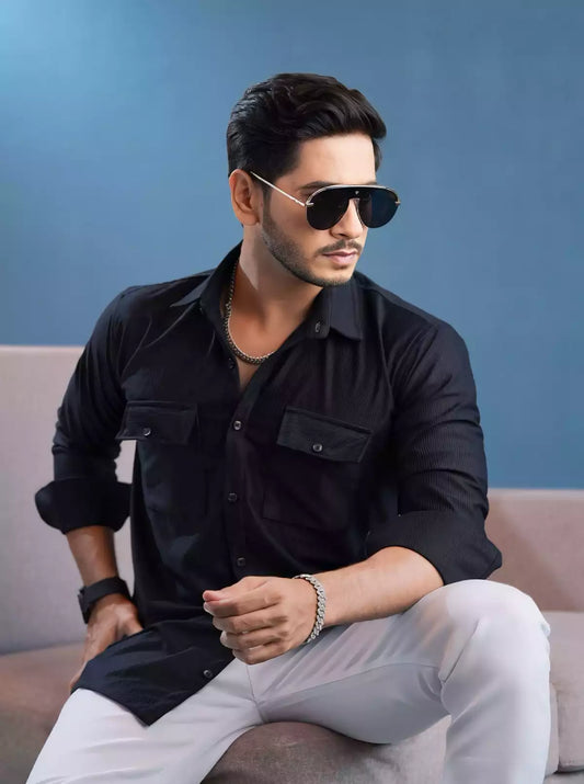 Black Double Pocket Designer Shirt