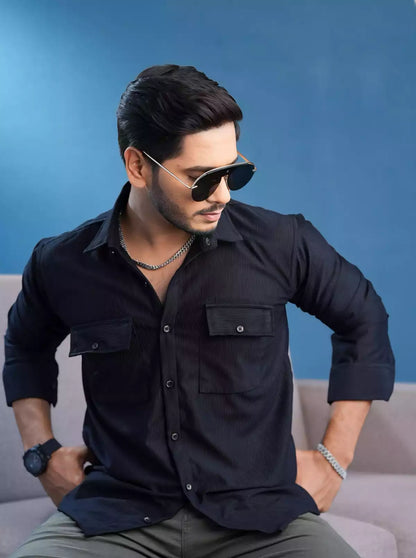 Black Double Pocket Designer Shirt