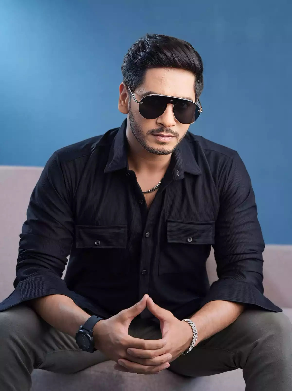 Black Double Pocket Designer Shirt