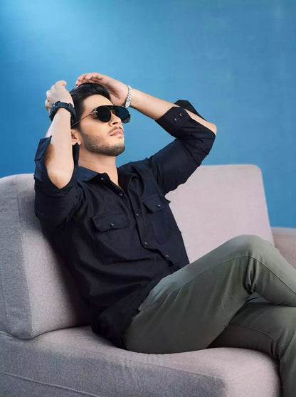 Black Double Pocket Designer Shirt