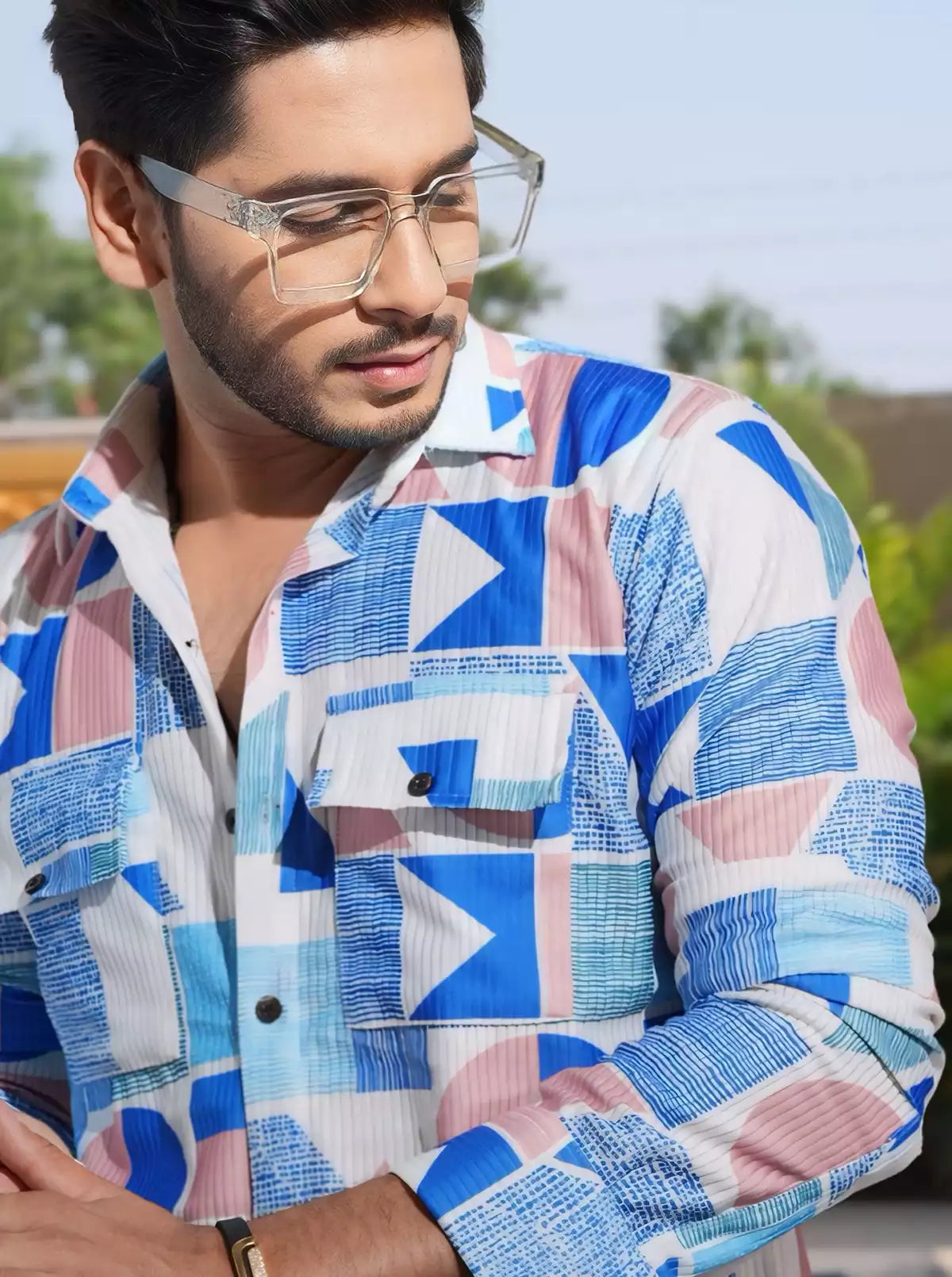 Blue Geometric Designer Shirt