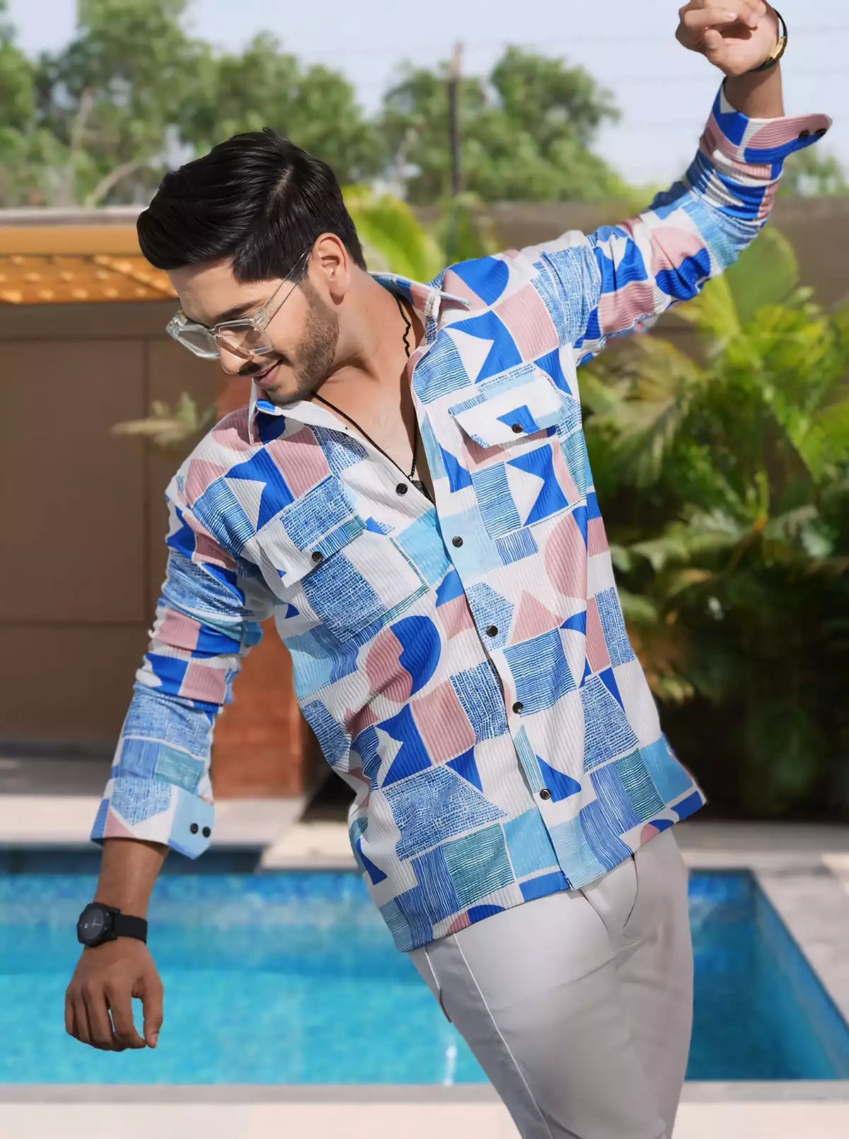 Blue Geometric Designer Shirt