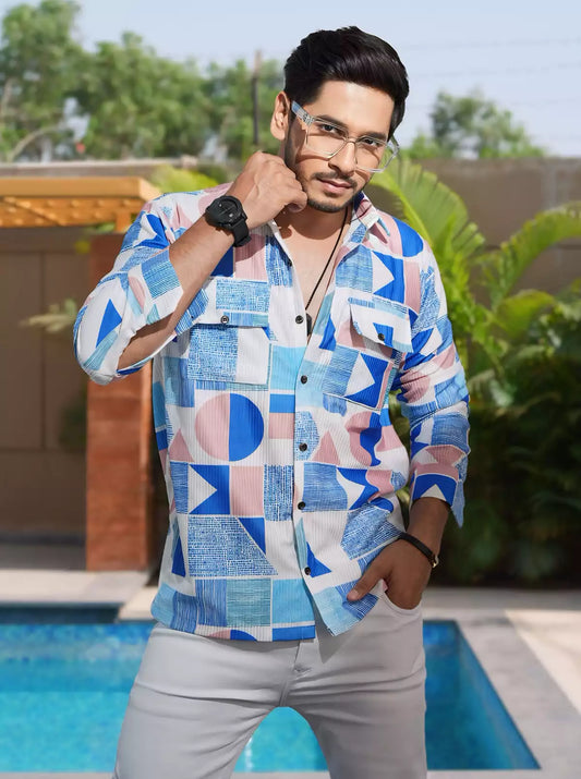 Blue Geometric Designer Shirt