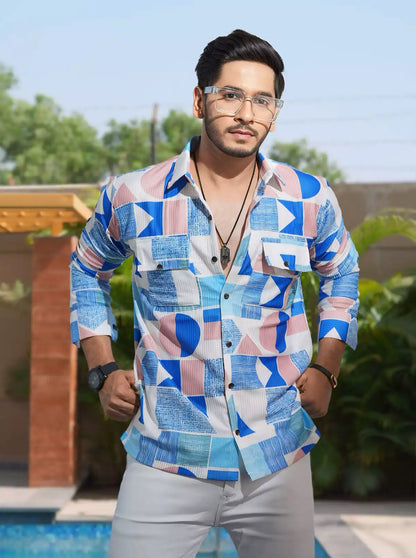 Blue Geometric Designer Shirt