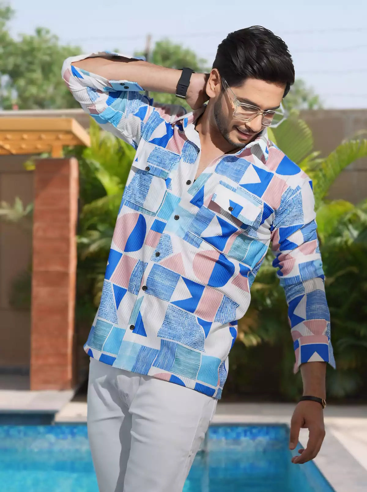Blue Geometric Designer Shirt