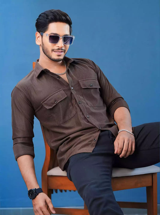 Brown Double Pocket Designer Shirt