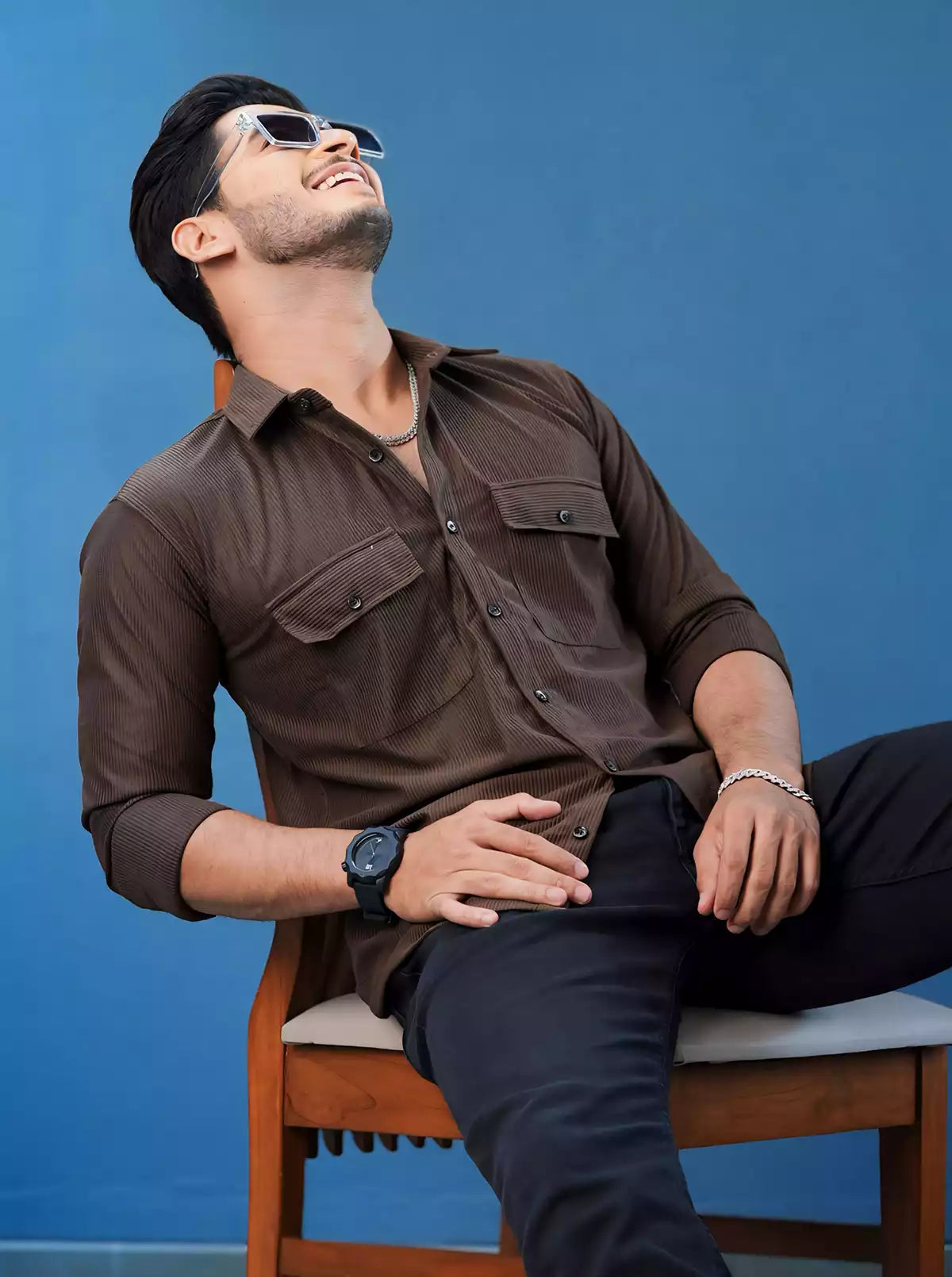 Brown Double Pocket Designer Shirt