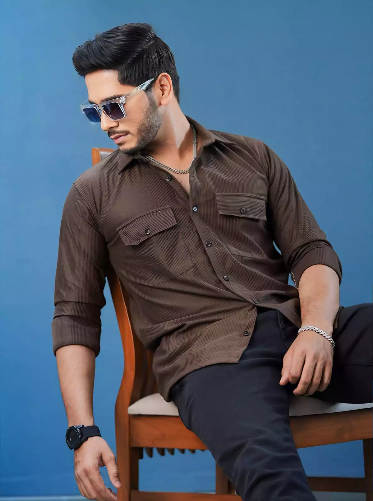 Brown Double Pocket Designer Shirt