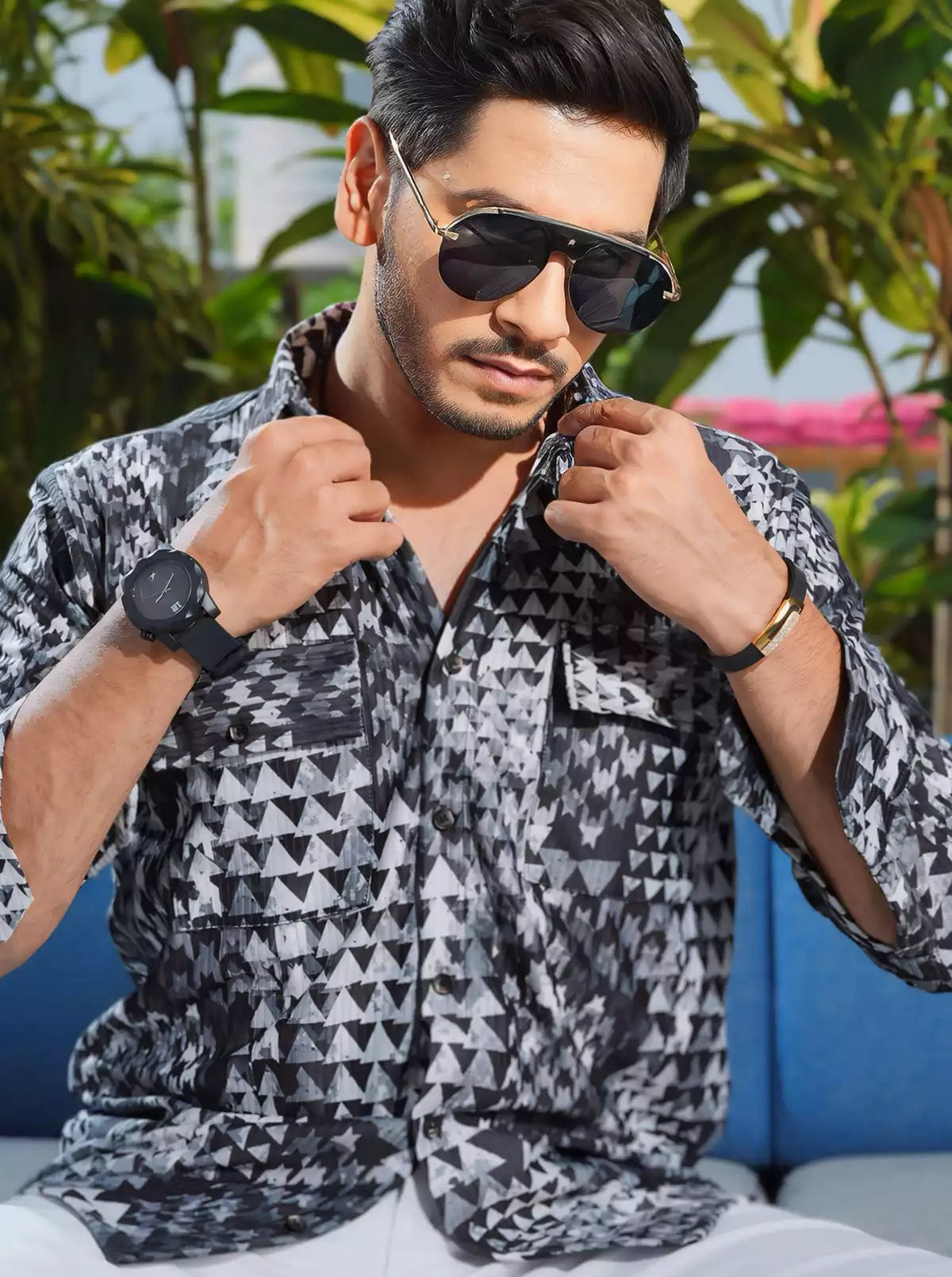 Gray triangle Double Pocket Designer Shirt