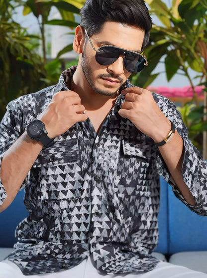 Gray triangle Double Pocket Designer Shirt