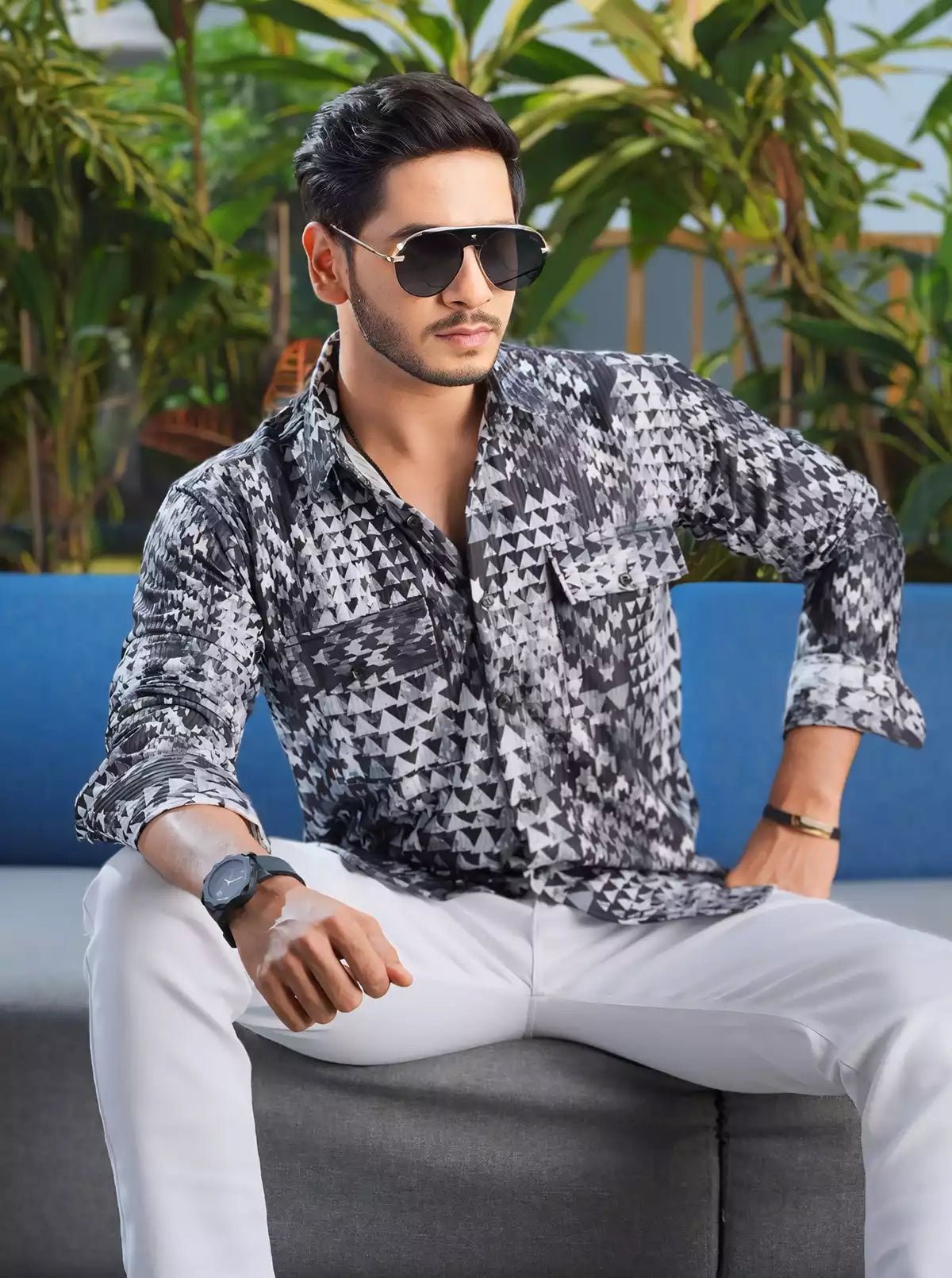 Gray triangle Double Pocket Designer Shirt