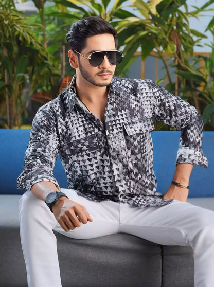 Gray triangle Double Pocket Designer Shirt