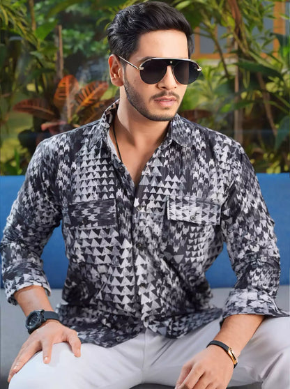 Gray triangle Double Pocket Designer Shirt