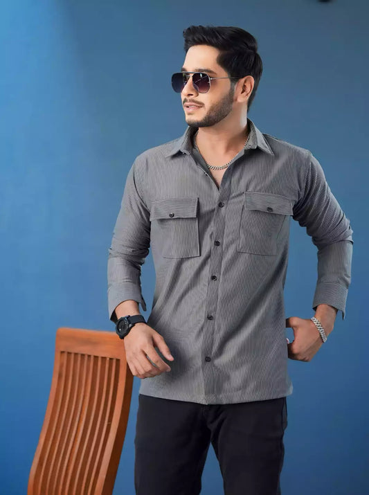 Gray Double Pocket Designer Shirt