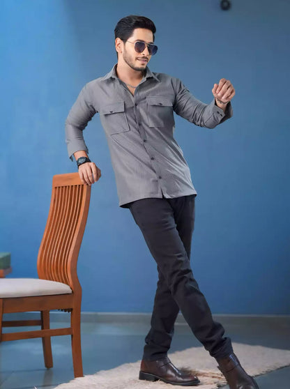 Gray Double Pocket Designer Shirt