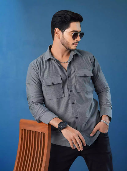 Gray Double Pocket Designer Shirt