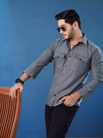 Gray Double Pocket Designer Shirt