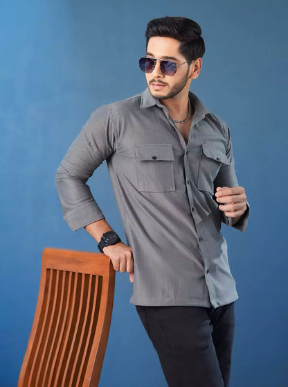 Gray Double Pocket Designer Shirt