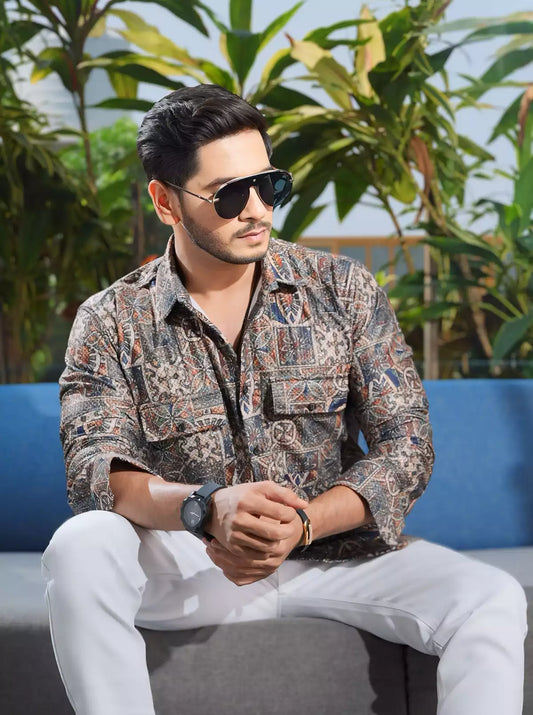 Dark Multicolor Double Pocket Designer Shirt