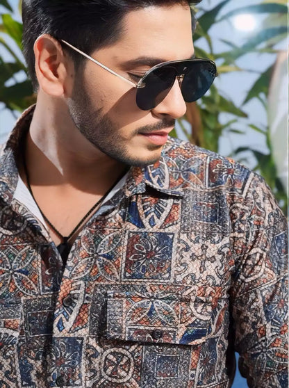 Dark Multicolor Double Pocket Designer Shirt