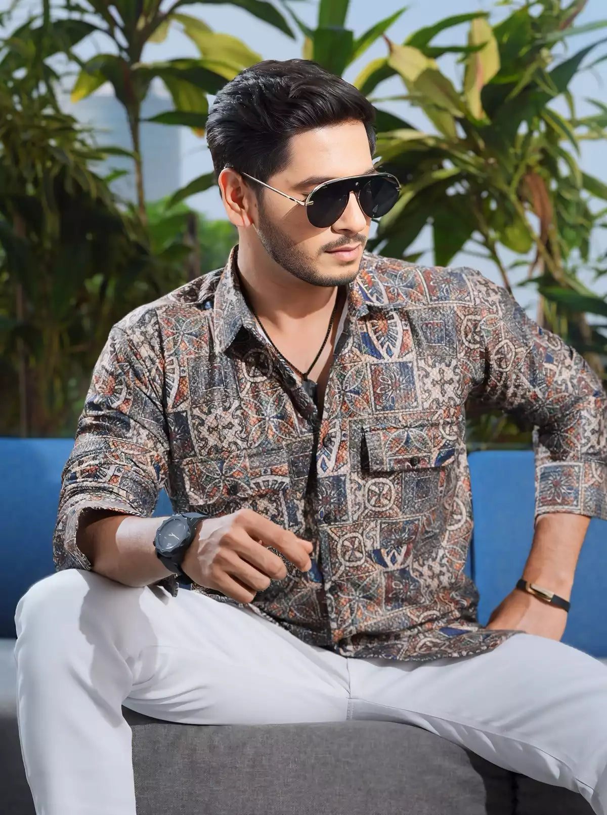 Dark Multicolor Double Pocket Designer Shirt