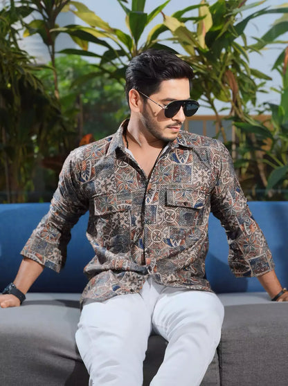 Dark Multicolor Double Pocket Designer Shirt