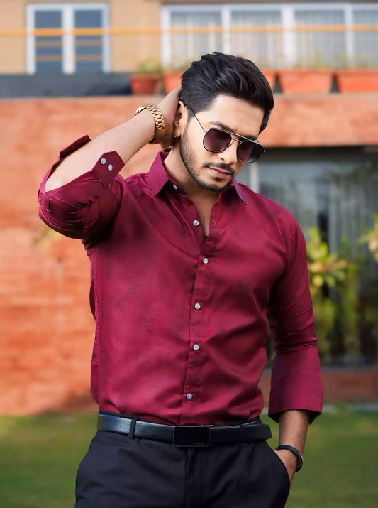 Maroon Printed Designer Shirt