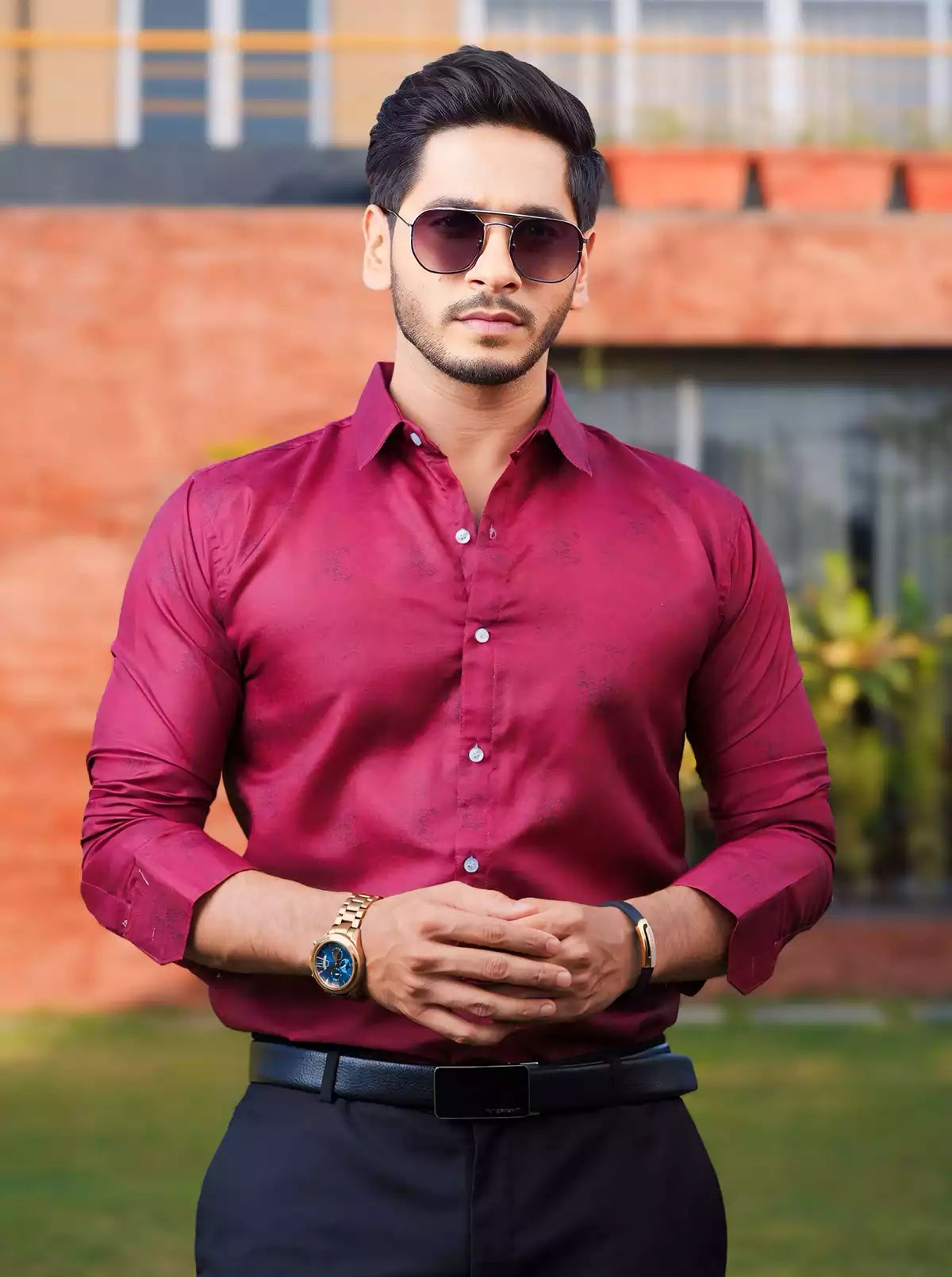 Maroon Printed Designer Shirt