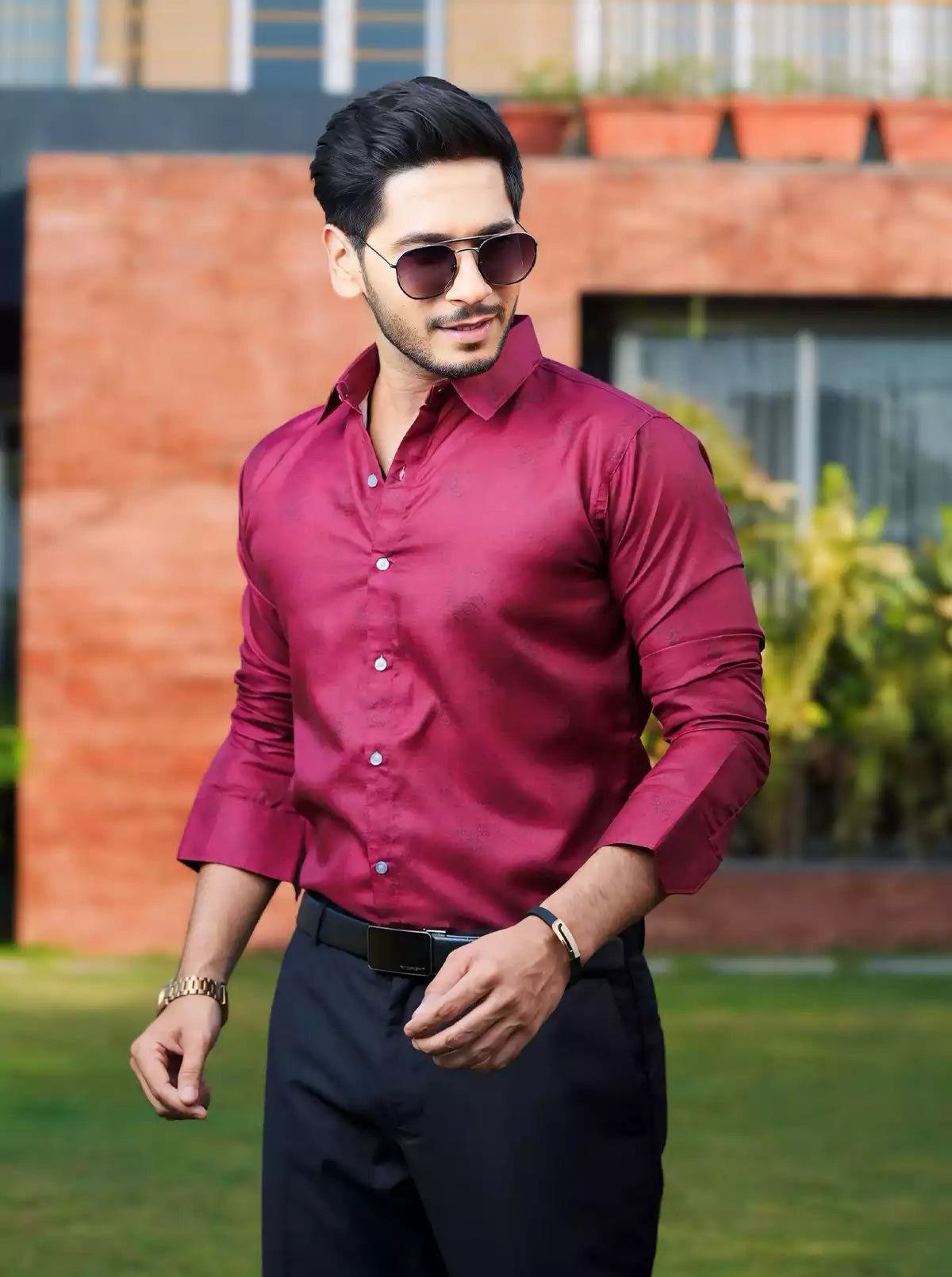 Maroon Printed Designer Shirt