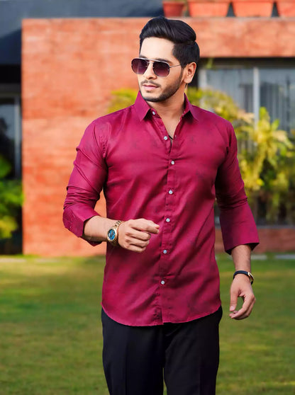 Maroon Printed Designer Shirt