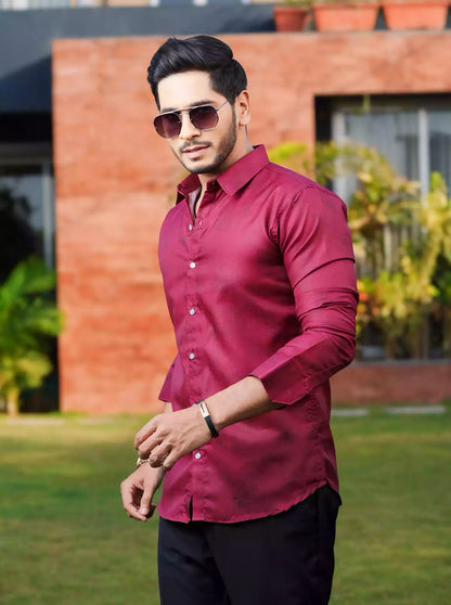 Maroon Printed Designer Shirt