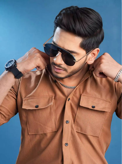 Brown Double Pocket Designer Shirt