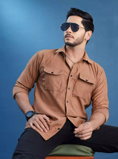 Brown Double Pocket Designer Shirt