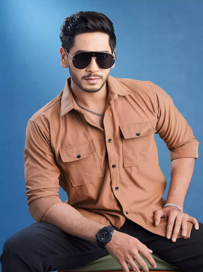 Brown Double Pocket Designer Shirt