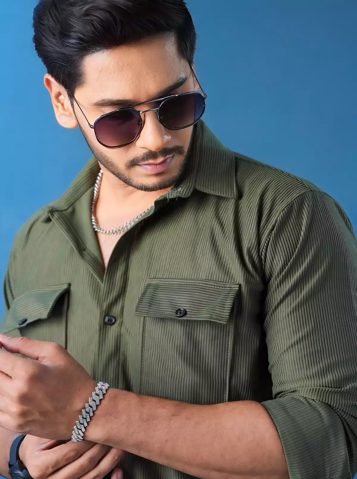 Olive Double Pocket Designer Shirt