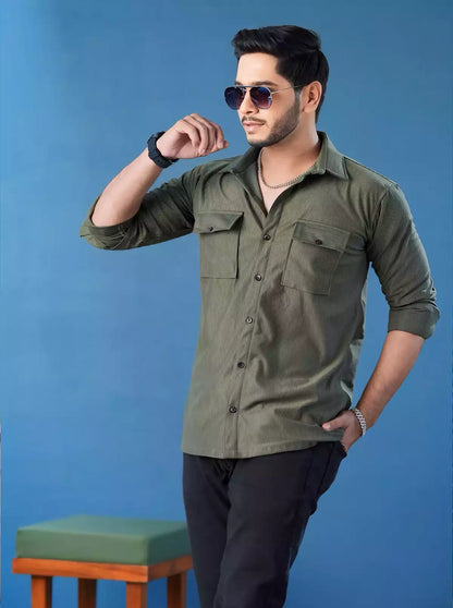 Olive Double Pocket Designer Shirt