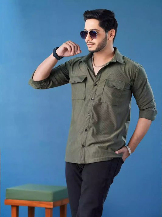 Olive Double Pocket Designer Shirt