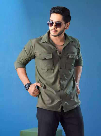 Olive Double Pocket Designer Shirt
