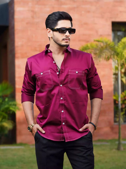 Pink Double Pocket Designer Shirt